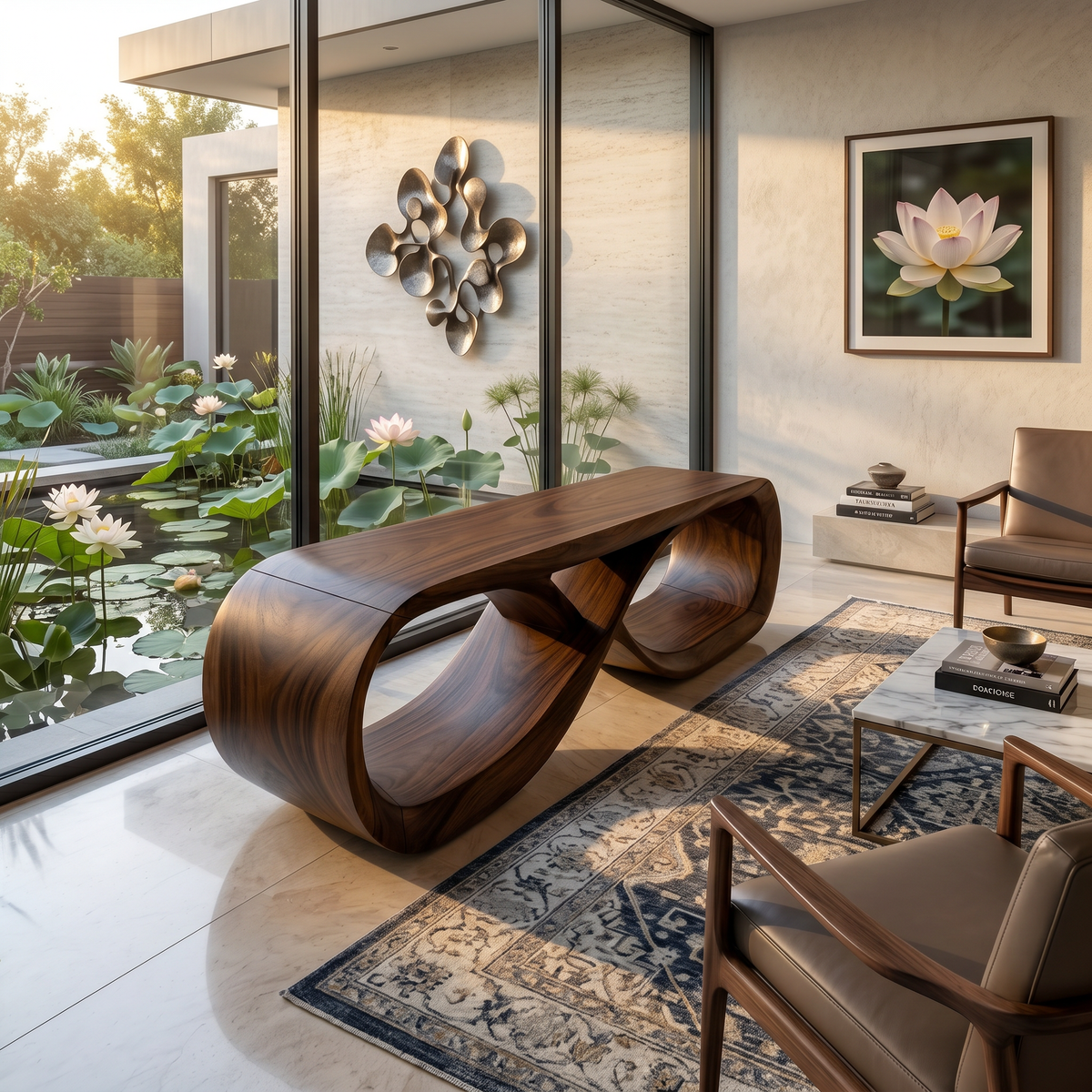 Curved Wooden Bench Contemporary Residence - view 7