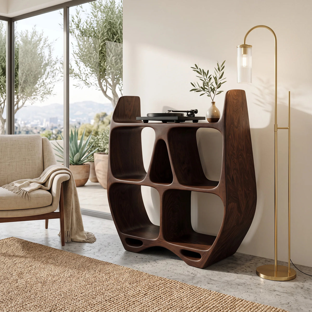 Elegant Sculptural Wooden Record Cabinet For Living Room - view 7