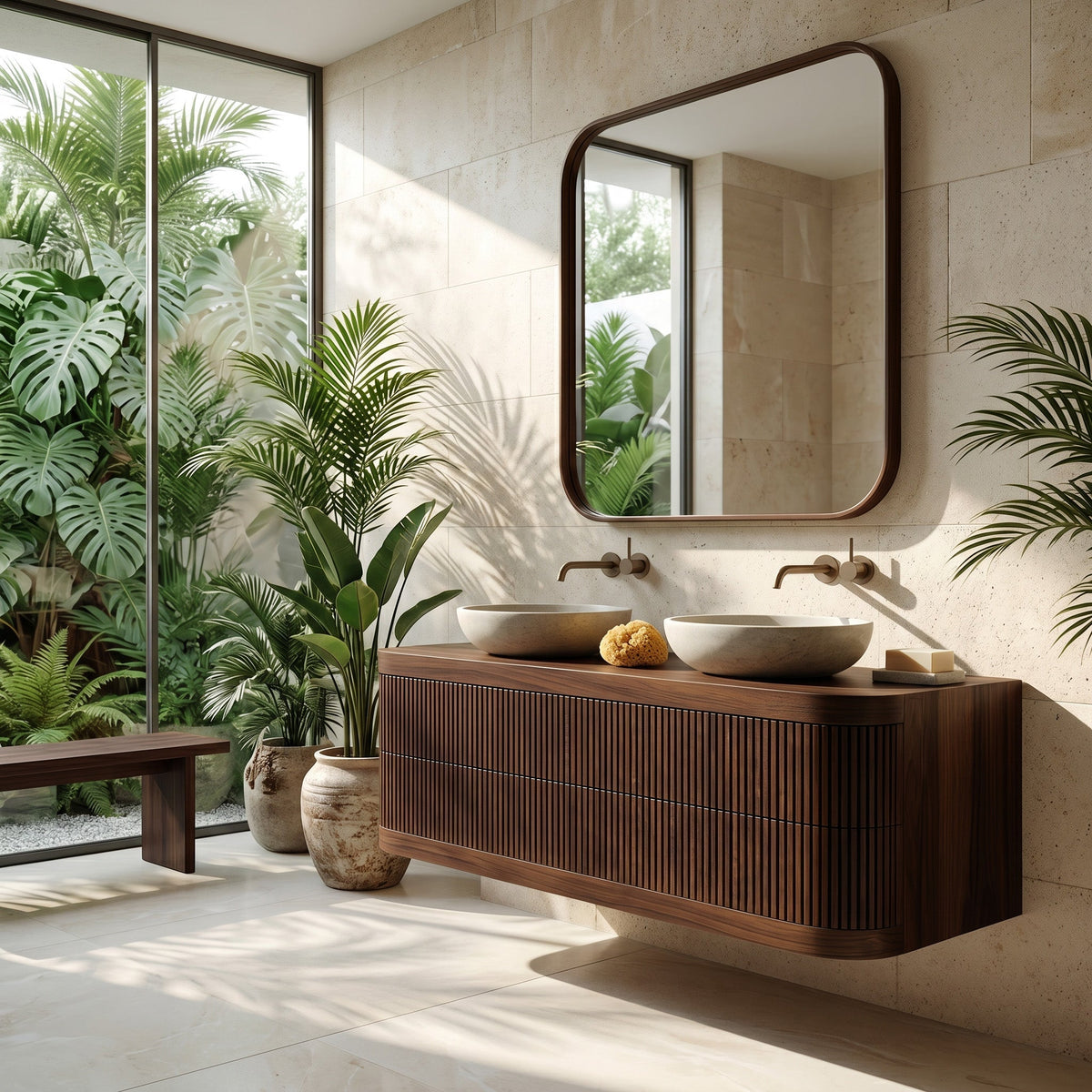 Contemporary Wooden Floating Bathroom Vanity With Fluted Front For Bathroom - view 7