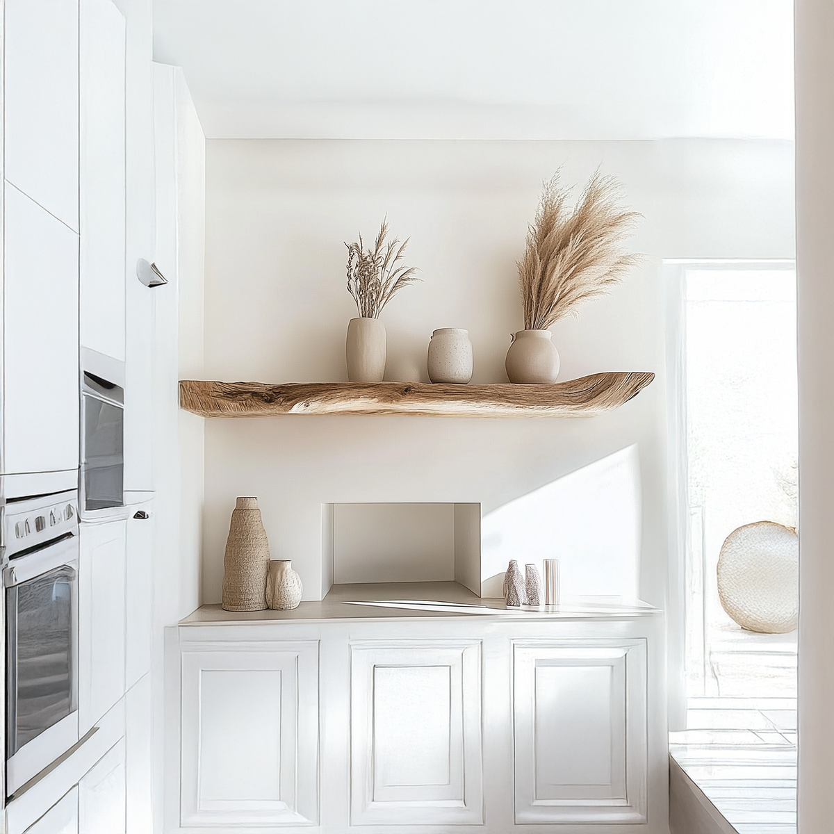 Boho Kitchen Floating Shelf Natural Edge Wooden Shelf For Wall Storage - view 2