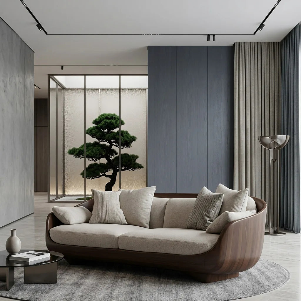 Contemporary Curved Wooden Sofa With Upholstered Seat For Living Room - view 7