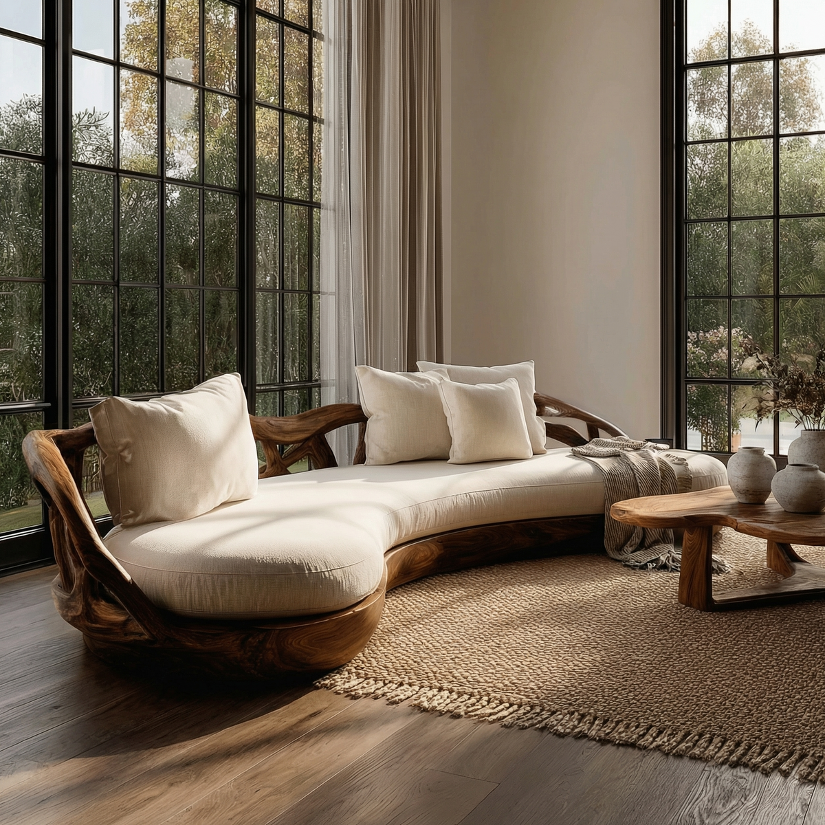 Contemporary Organic Sofa Solid Wood Frame Smooth Curved Design Living Room And Lounge - view 7