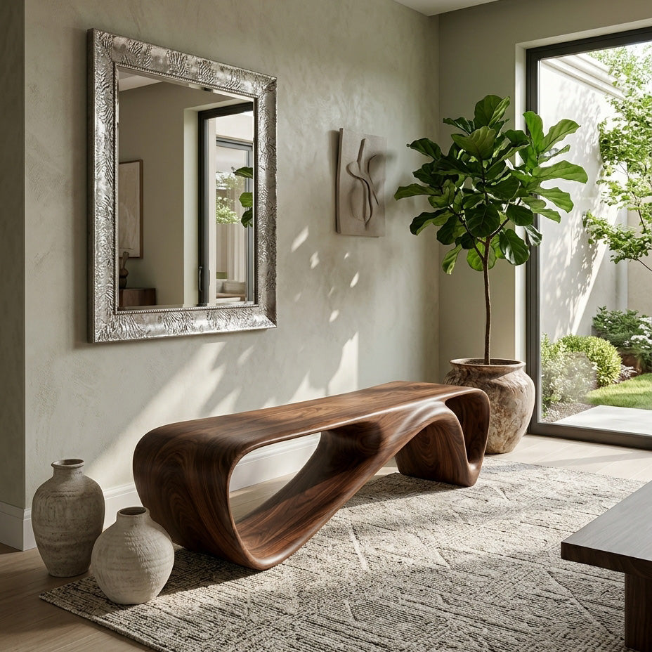 Curved Wooden Bench For Minimalist Living Room Decor - view 7