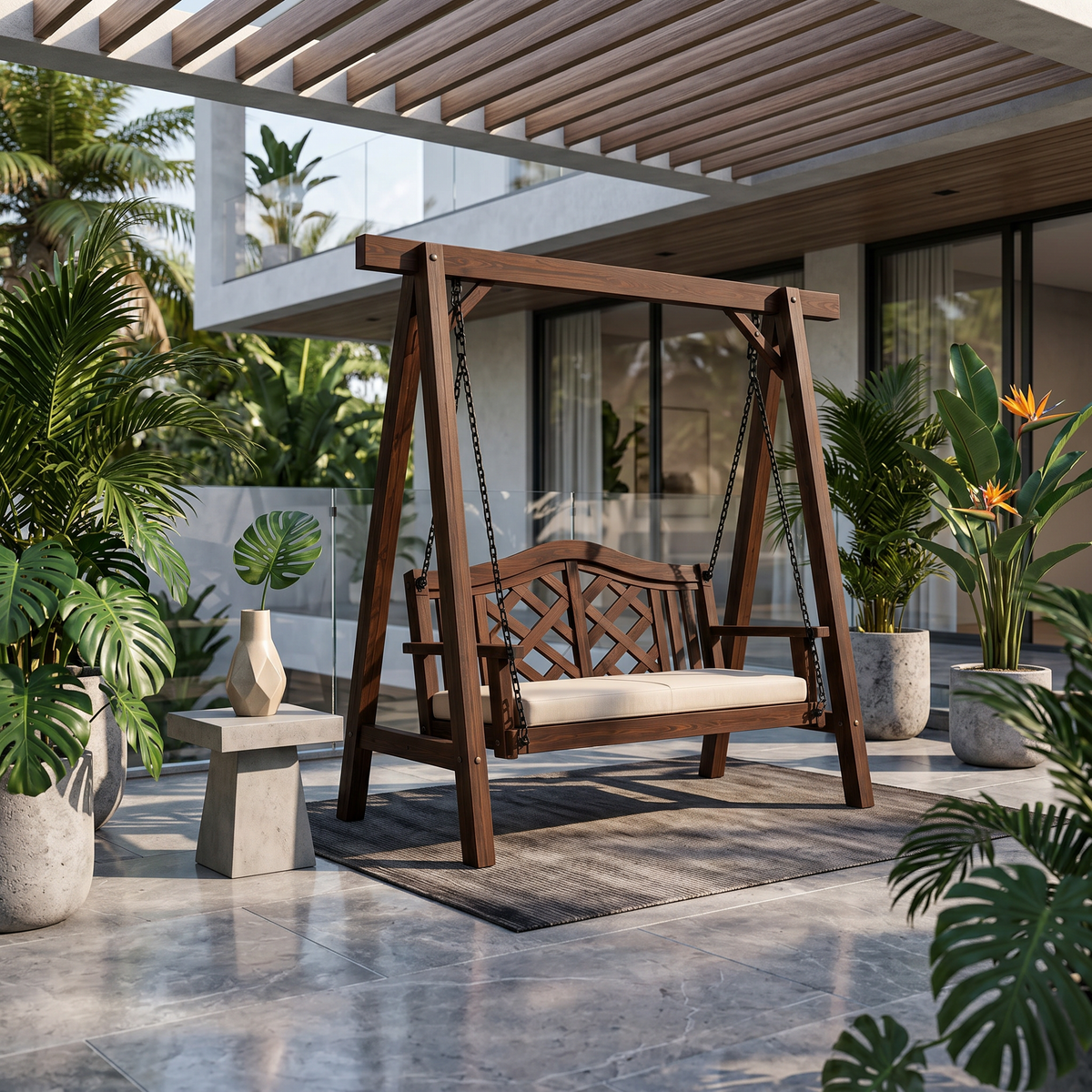 Contemporary Wooden Garden Swing Outdoor Living - view 7