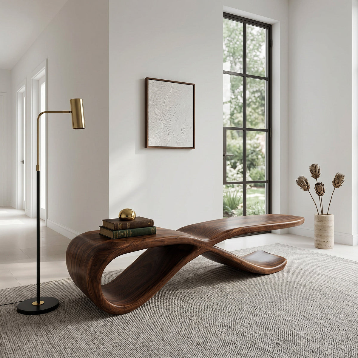 Contemporary Sculptural Wooden Bench For Hallway - view 7