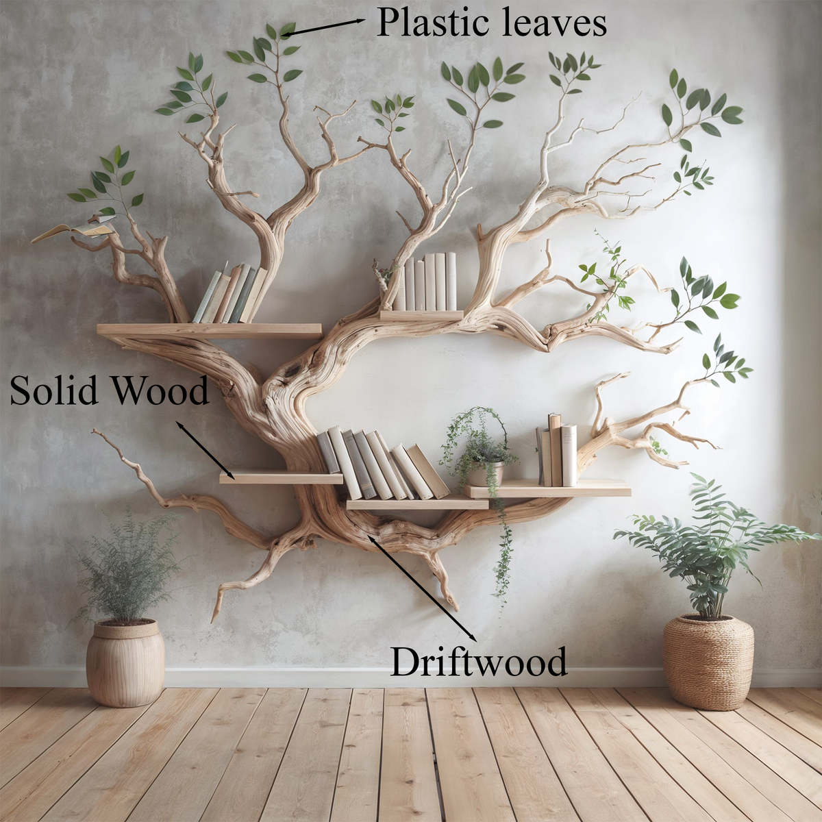 Driftwood Tree Bookshelf Decor Mid Century Bookcase - view 6