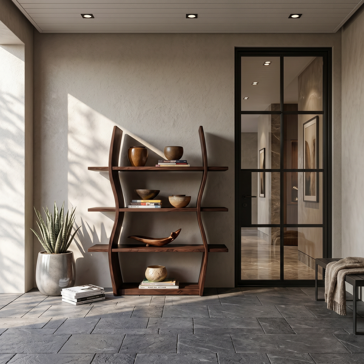 Elegant Wooden Storage Shelf In Wave Design - view 7