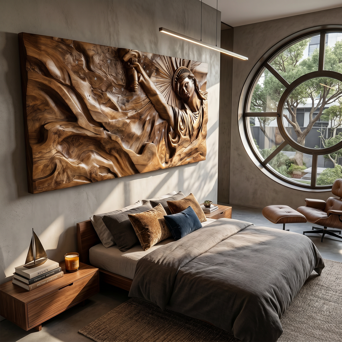 Contemporary Luxe Liberty Wood Wall Art Reception Lobby Interior Design - view 2