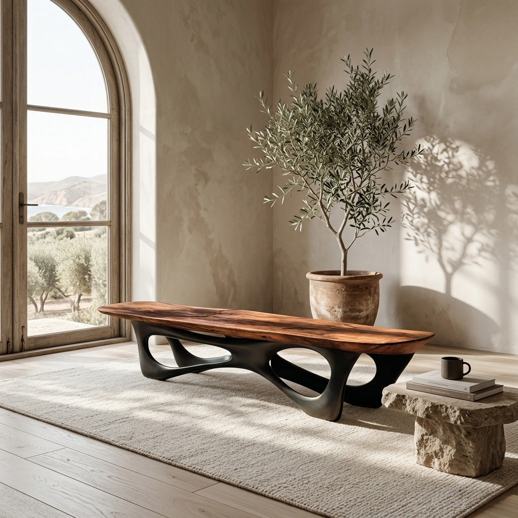 Curved Wooden Statement Bench For Modern Apartment - view 7