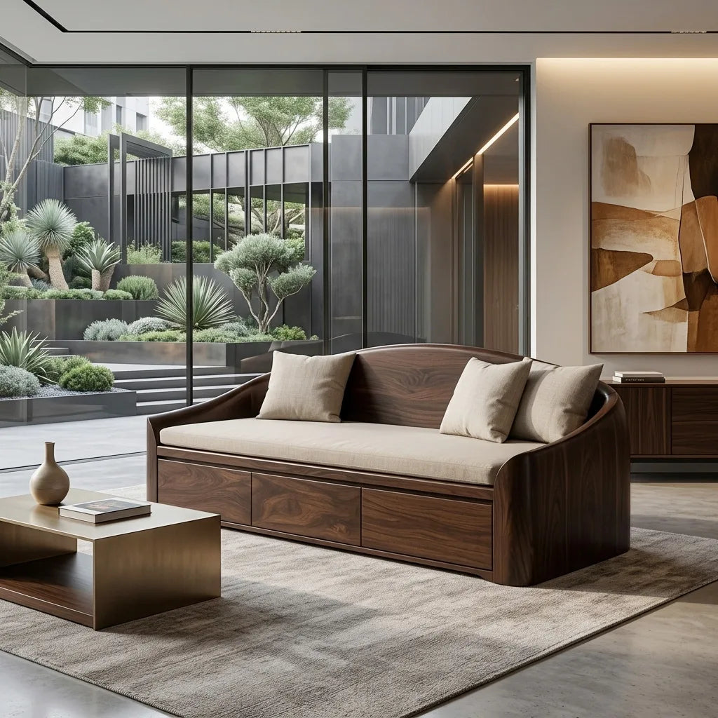Contemporary Wooden Sofa With Drawers For Living Room - view 7