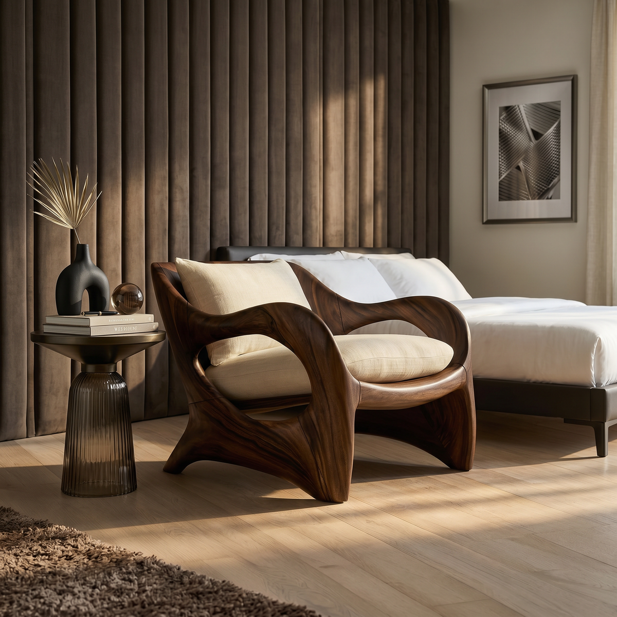 Elegant Curved Wood Accent Chair for Luxury Bedroom Retreats - view 7