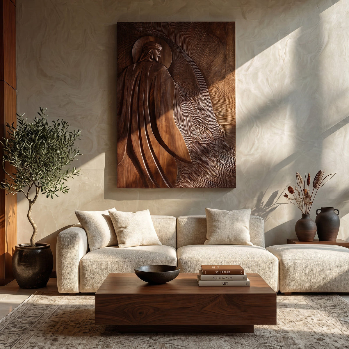 Contemporary Wooden Wall Art With Carved Figure For Living Room - view 7