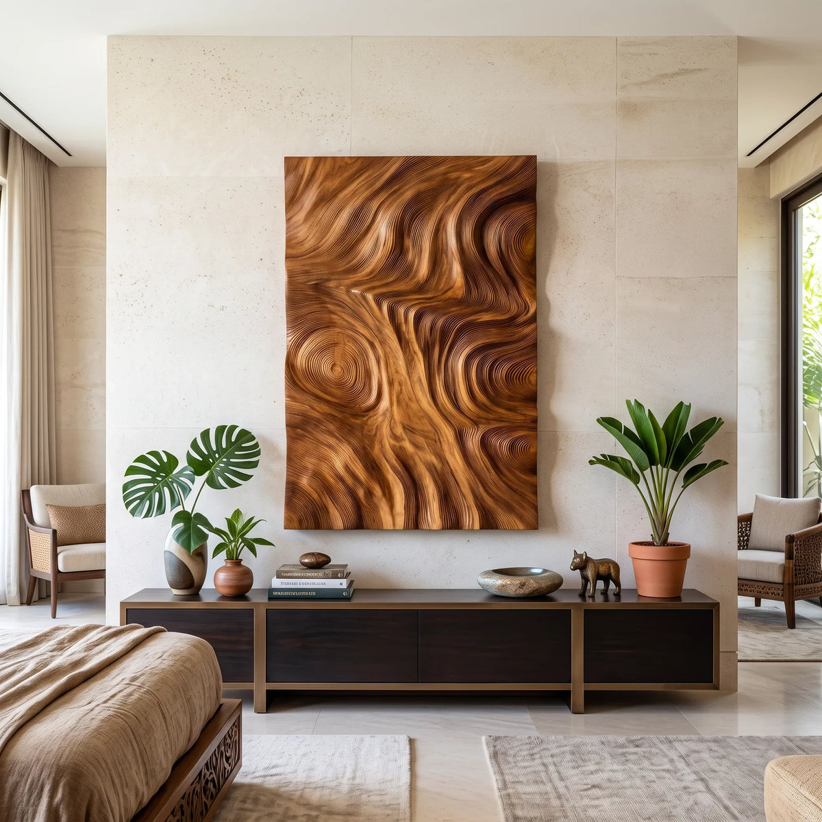 Contemporary Wood Wall Sculpture for Luxury Entryway - view 4