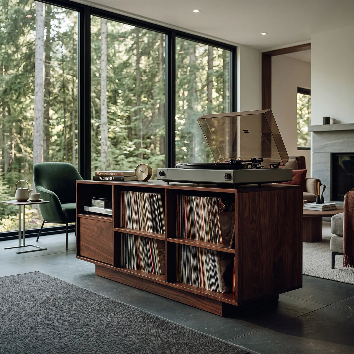 Elegant Vinyl Record Cabinet With Open Compartments For Living Room - view 7