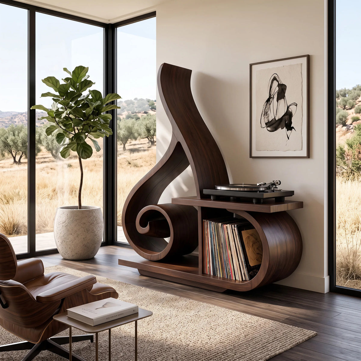 Contemporary Sculptural Wooden Record Player Stand For Living Room - view 7