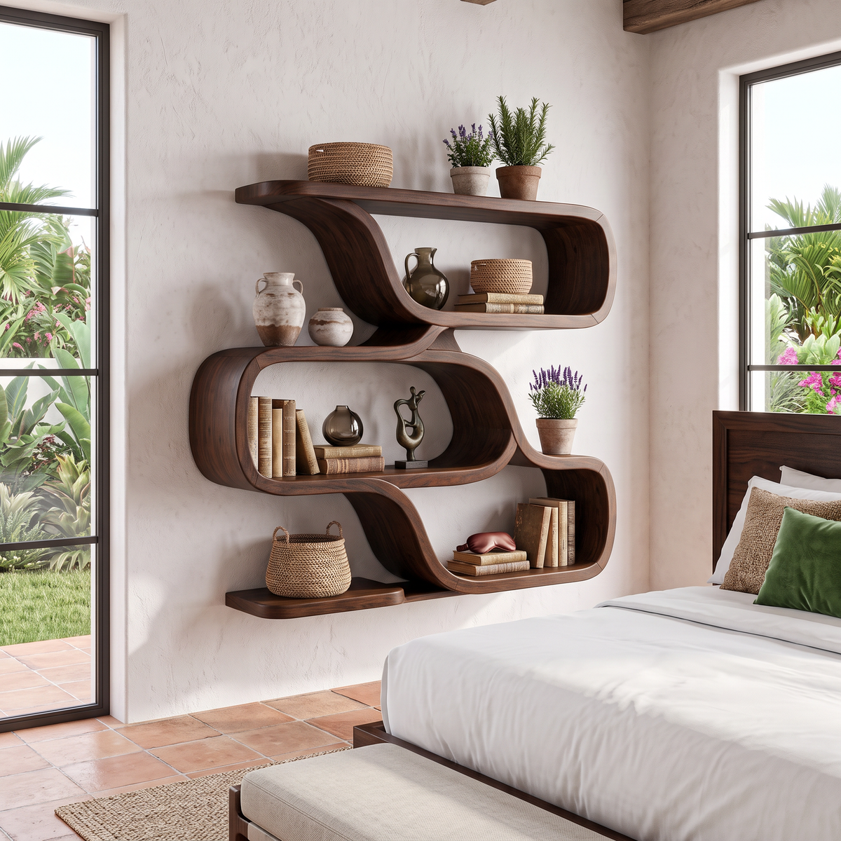 Farmhouse Curved Wood Shelves for Entryway - view 7