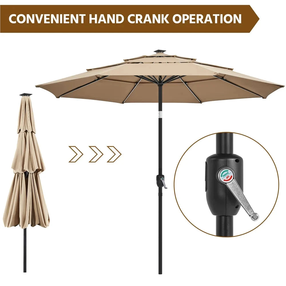 Renwick Outdoor Patio Parasol With Color-Changing LED Strip, Tan - 10 Ft