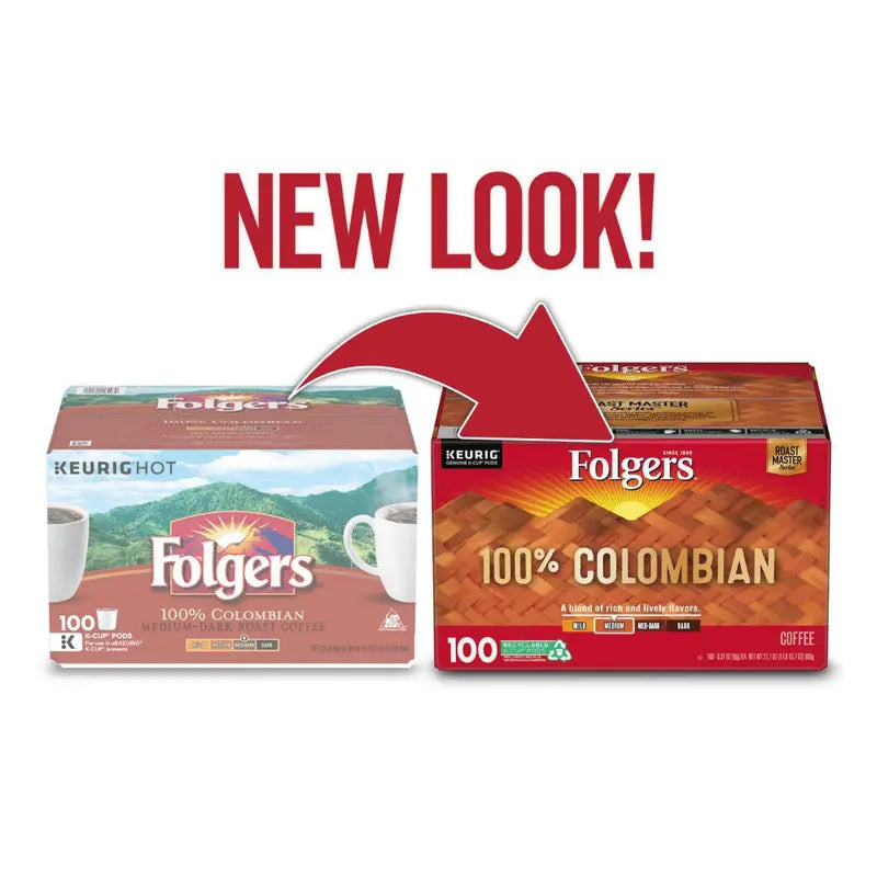 Folgers 100% Colombian Medium Dark Roast Coffee K-Cups, 100 Count - Keurig Compatible