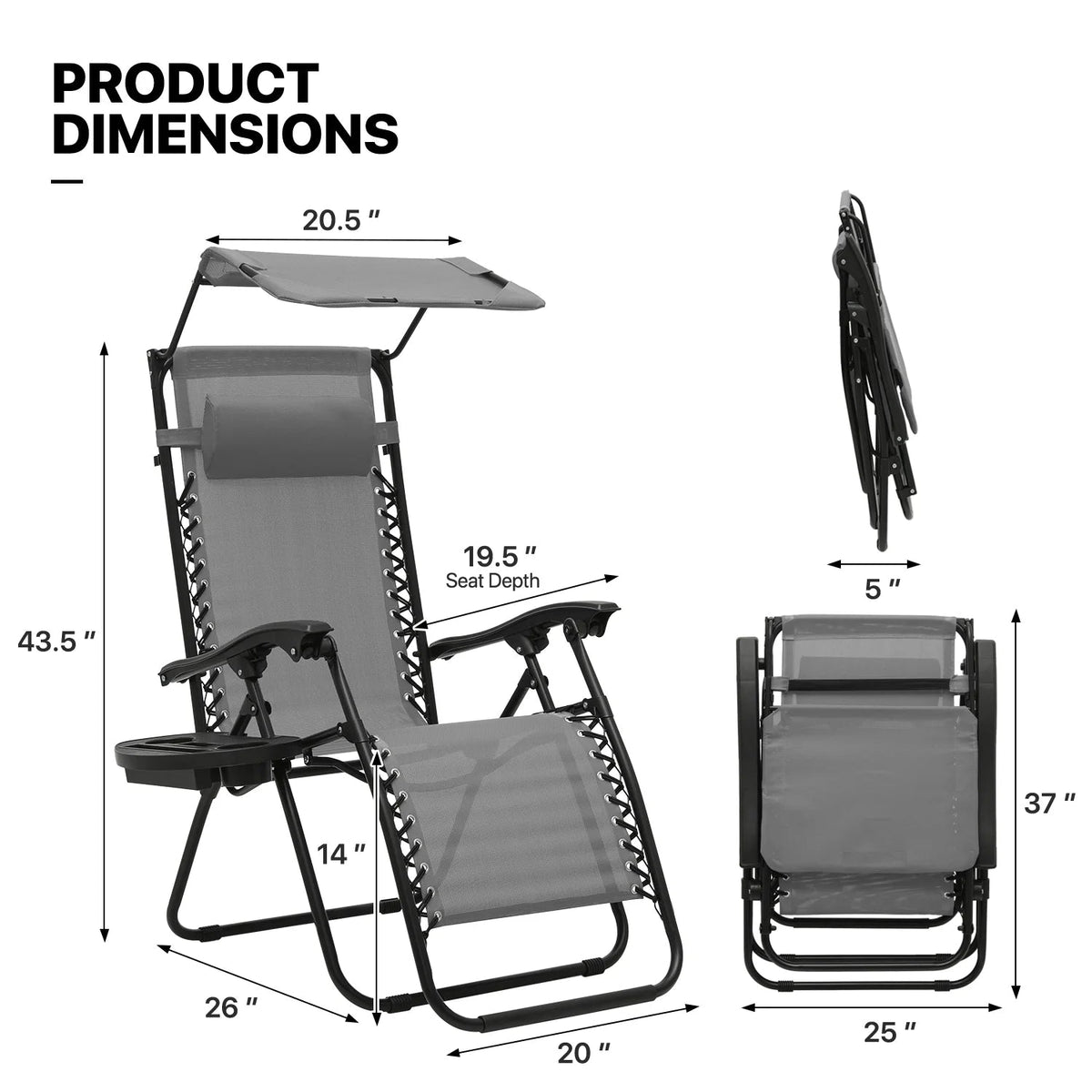 MoNiBloom Zero Gravity Reclining Chairs Set Of 2 With Canopy Shade And Headrest, Black - 330 lbs