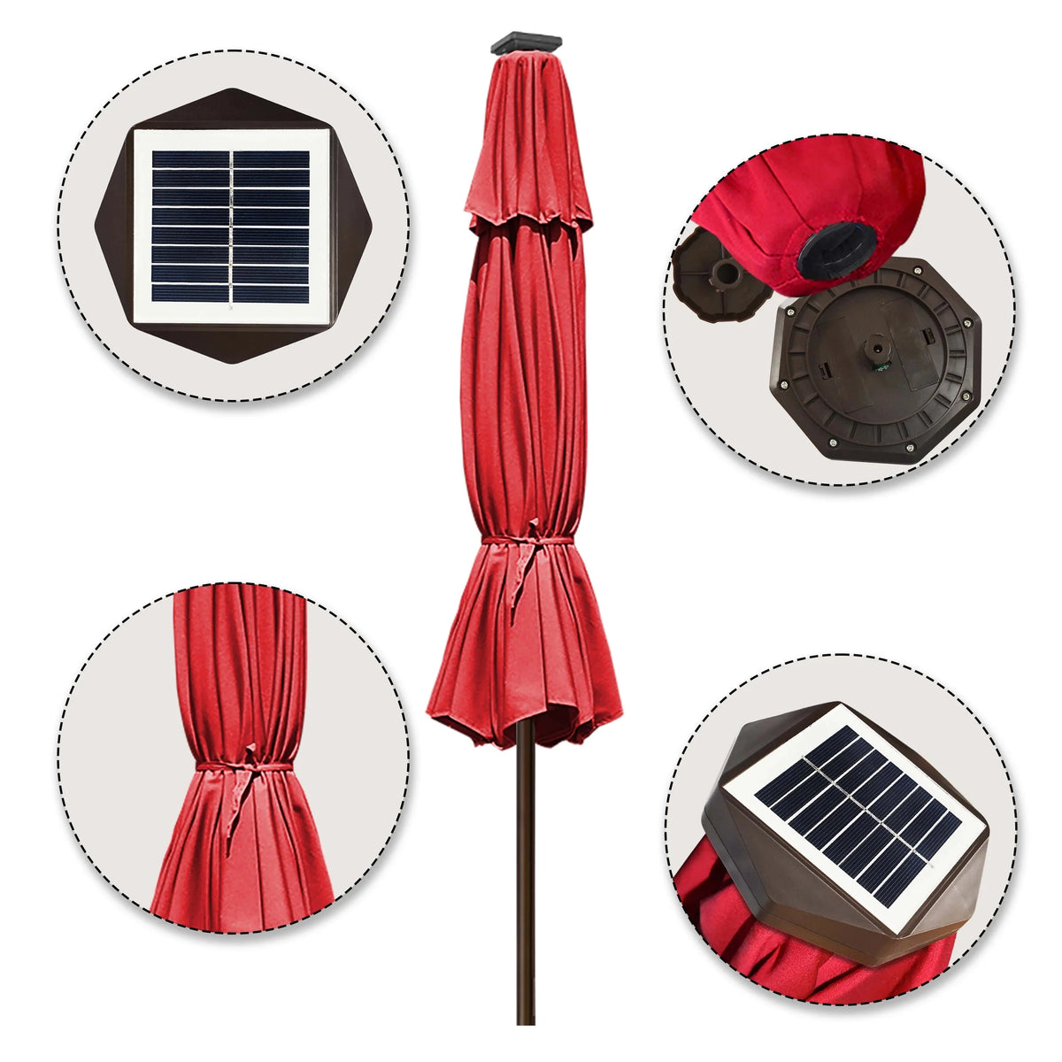 EliteShade 9ft Market Patio Umbrella With 80 LED Lights, Ruby