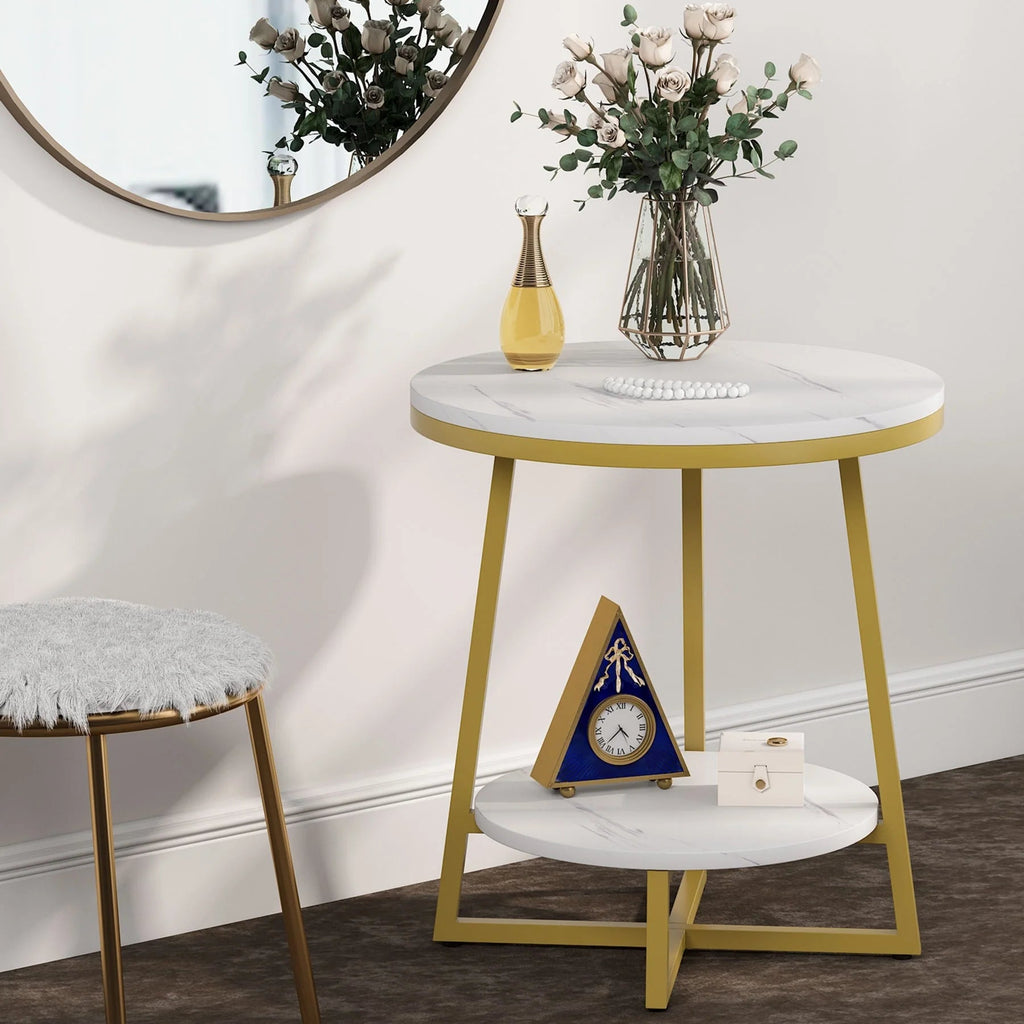Industrial Round End Table With 2-Tier Storage