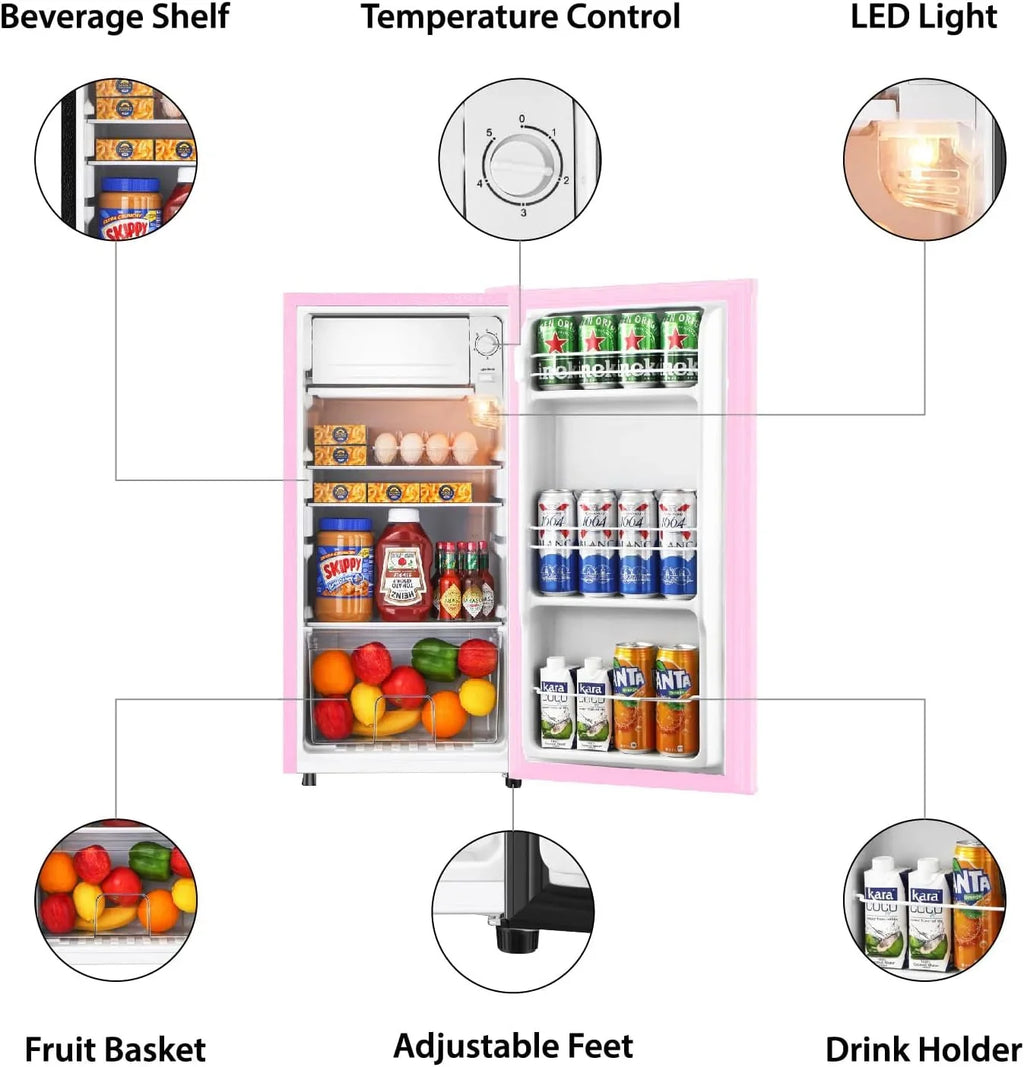Kcpolre Mini Fridge With Freezer, 3.1 Cu.Ft, Pink - JINXIN85B