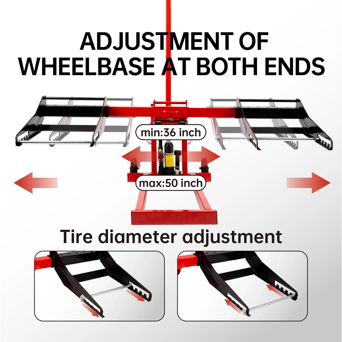 Adjustable Riding Lift Jack, 300lb Capacity, Safety Lock, Non-Slip Wheels And Handle