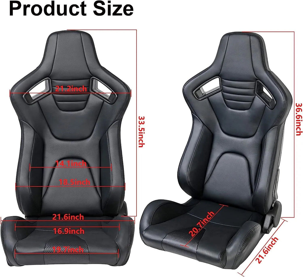 VEHITO Ergonomic Sport Racing Seats, 1 Pair, Orange Black, PVC - Adjustable Double Slides