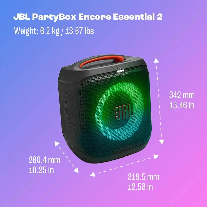 PartyBox Encore Essential 2 Portable Bluetooth Speaker - IPX4, 15-Hour Battery, 100 Watts