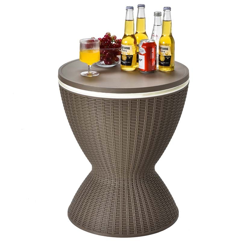 3-in-1 Rattan Outdoor Patio Ice Cooler Side Table, 8 Gal - Adjustable 22.5 in/32.5 in Height