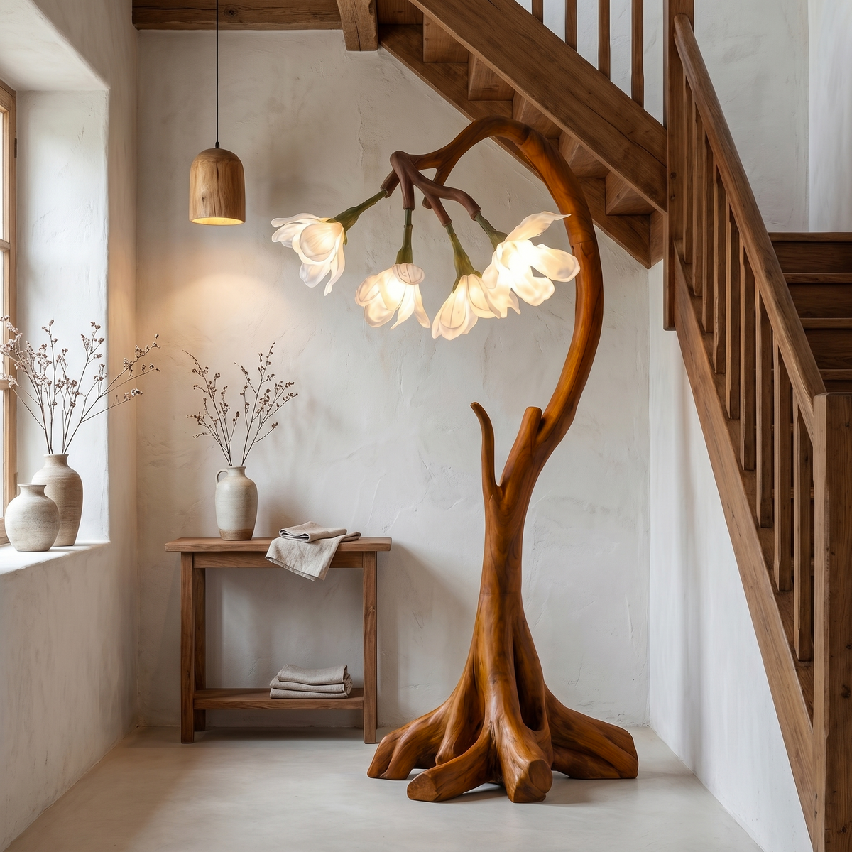 Bloom Floor Lamp With Sculptural Wooden Stand For Living Room And Bedroom - view 6