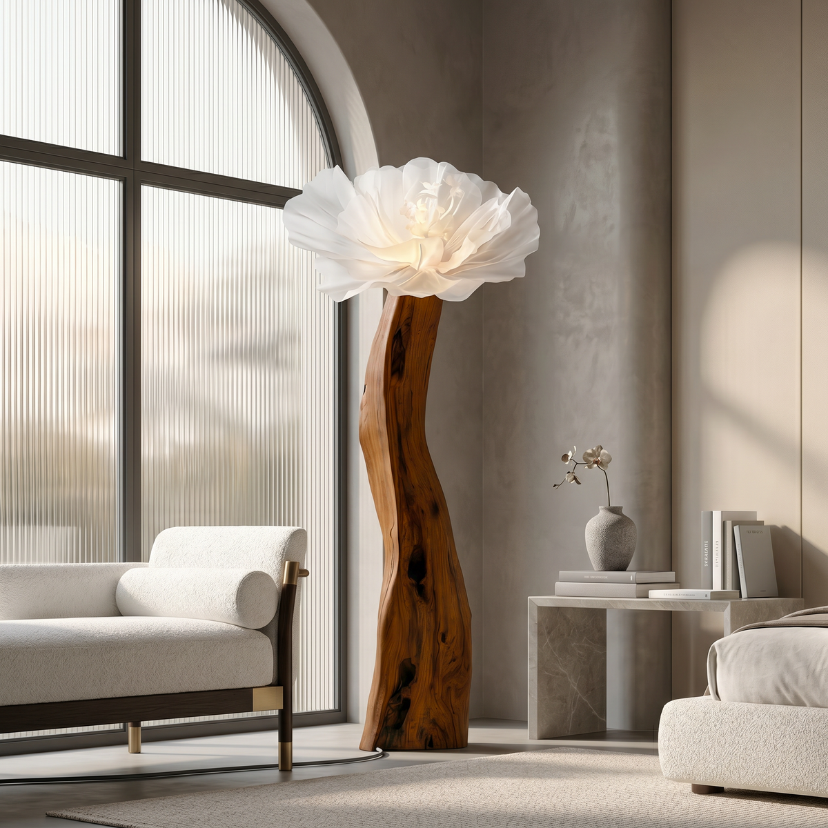 Artistic Flower Floor Lamp Sculptural Wood Base For Living Room - view 6