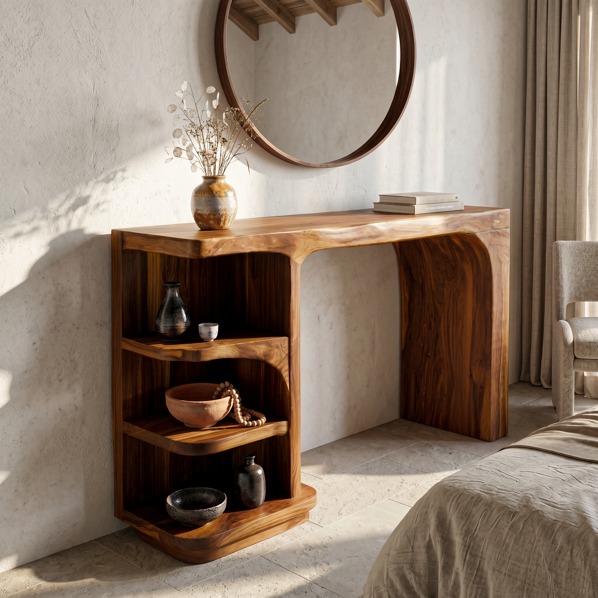 Contemporary Dressing Table With Waterfall Wood Structure For Bedroom - view 6