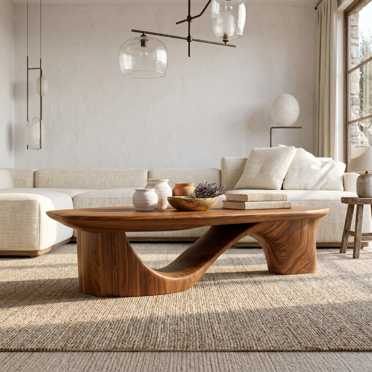 Contemporary Coffee Table With Sculptural Wooden Base For Living Room - view 6