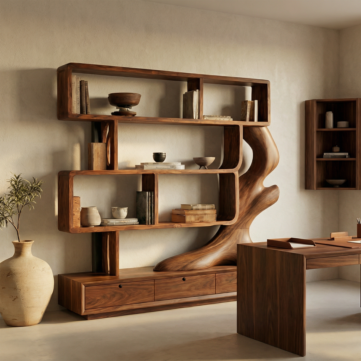 Contemporary Wooden Bookcase With Storage For Living Room - view 5