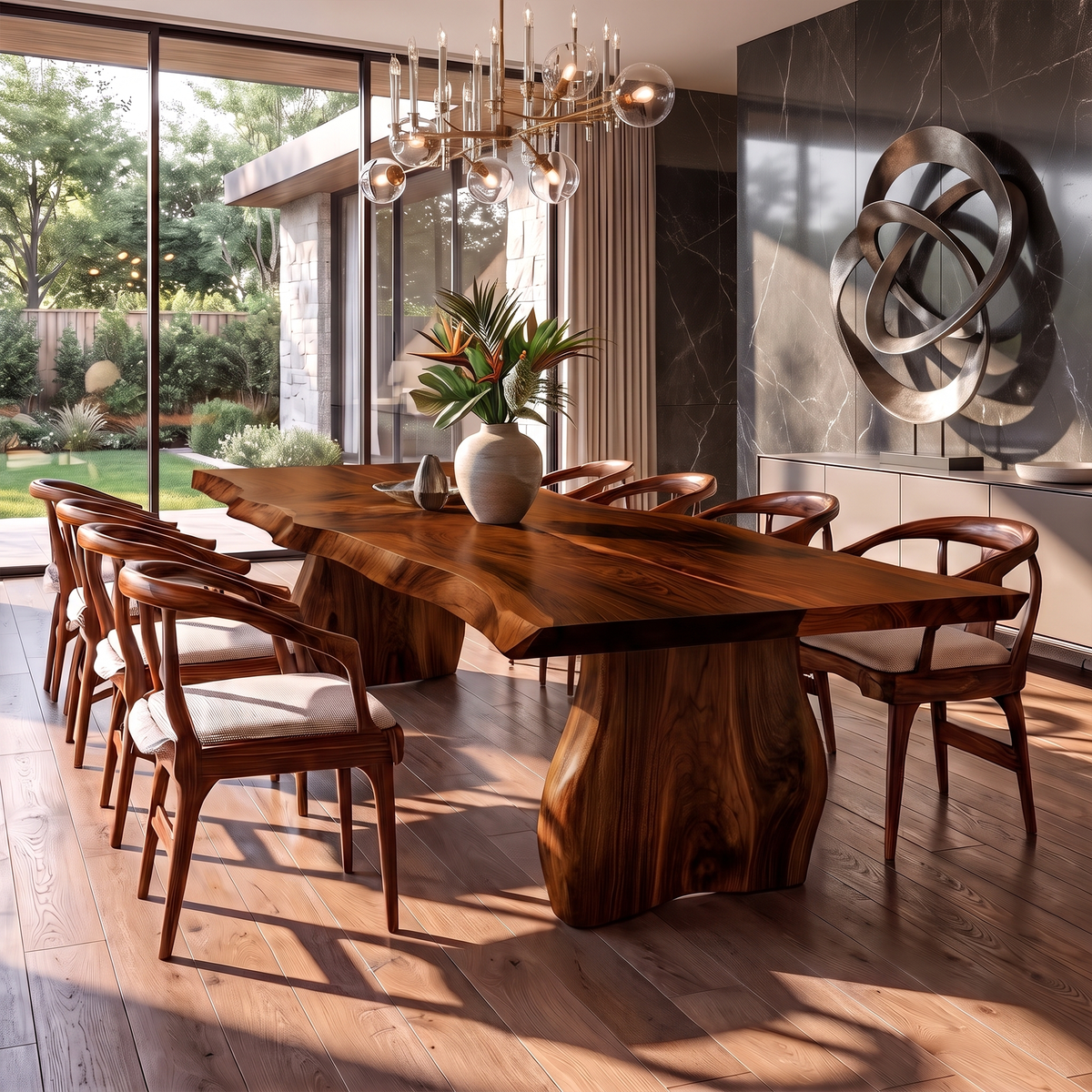 Contemporary Dining Table With Asymmetrical Natural Edge Top For Dining Room - view 6