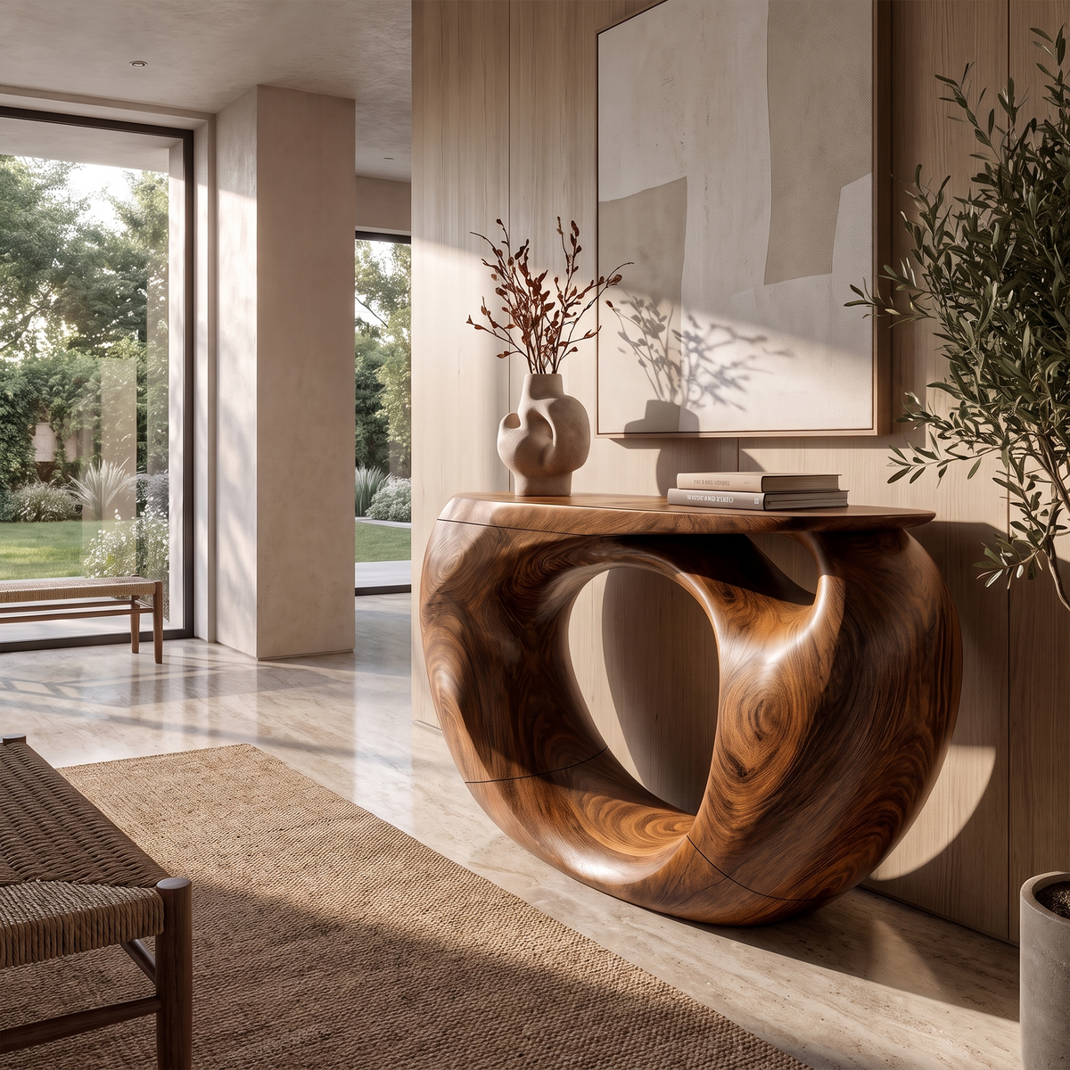 Console Table Organic Hollow Base Design For Entryway - view 6