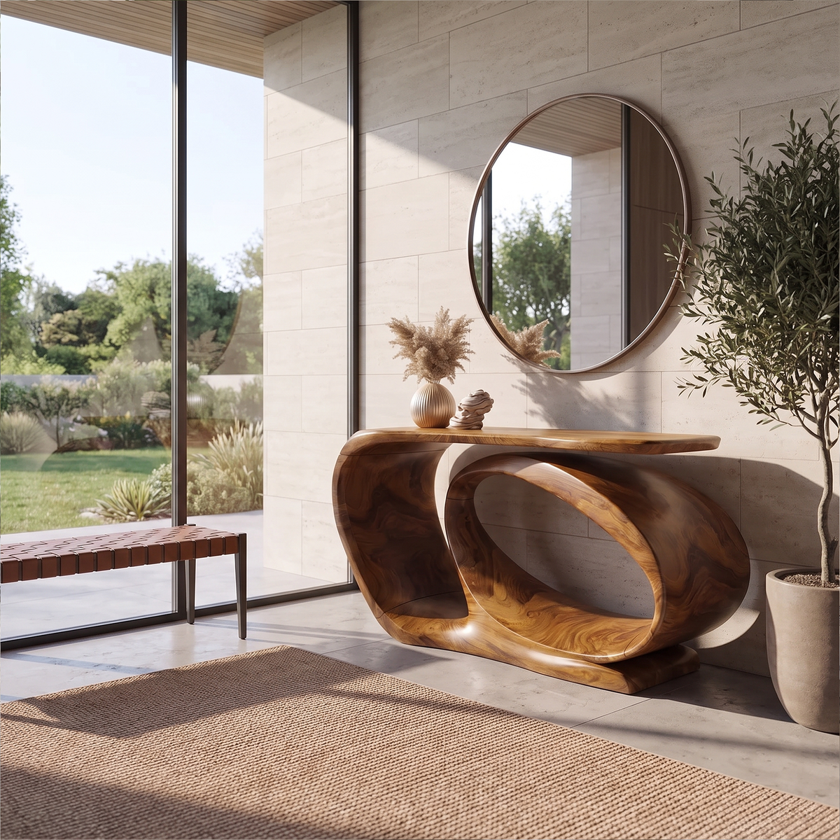 Console Table Sculptural Open Loop Base For Entryway Foyer Hallway - view 6