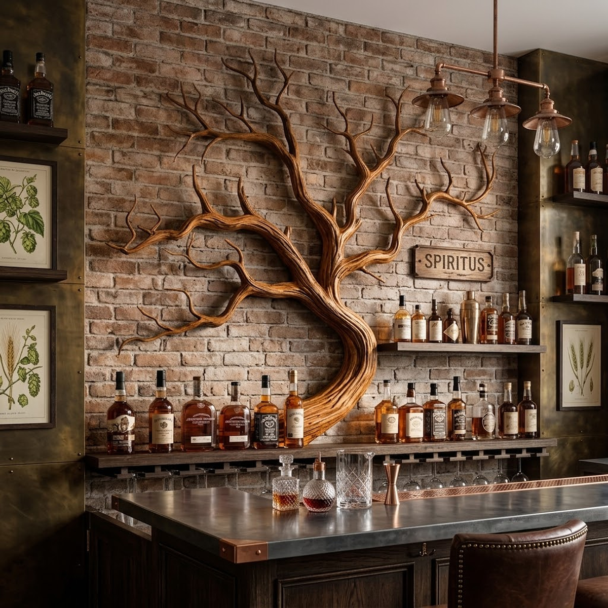 Artistic Tree Branch Wine Rack Wooden Wall Shelf For Kitchen Dining Room Bar - view 6