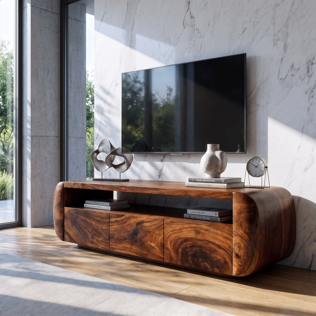 Contemporary TV Cabinet With Sculptural Wood Form For Living Room And Family Room - view 6