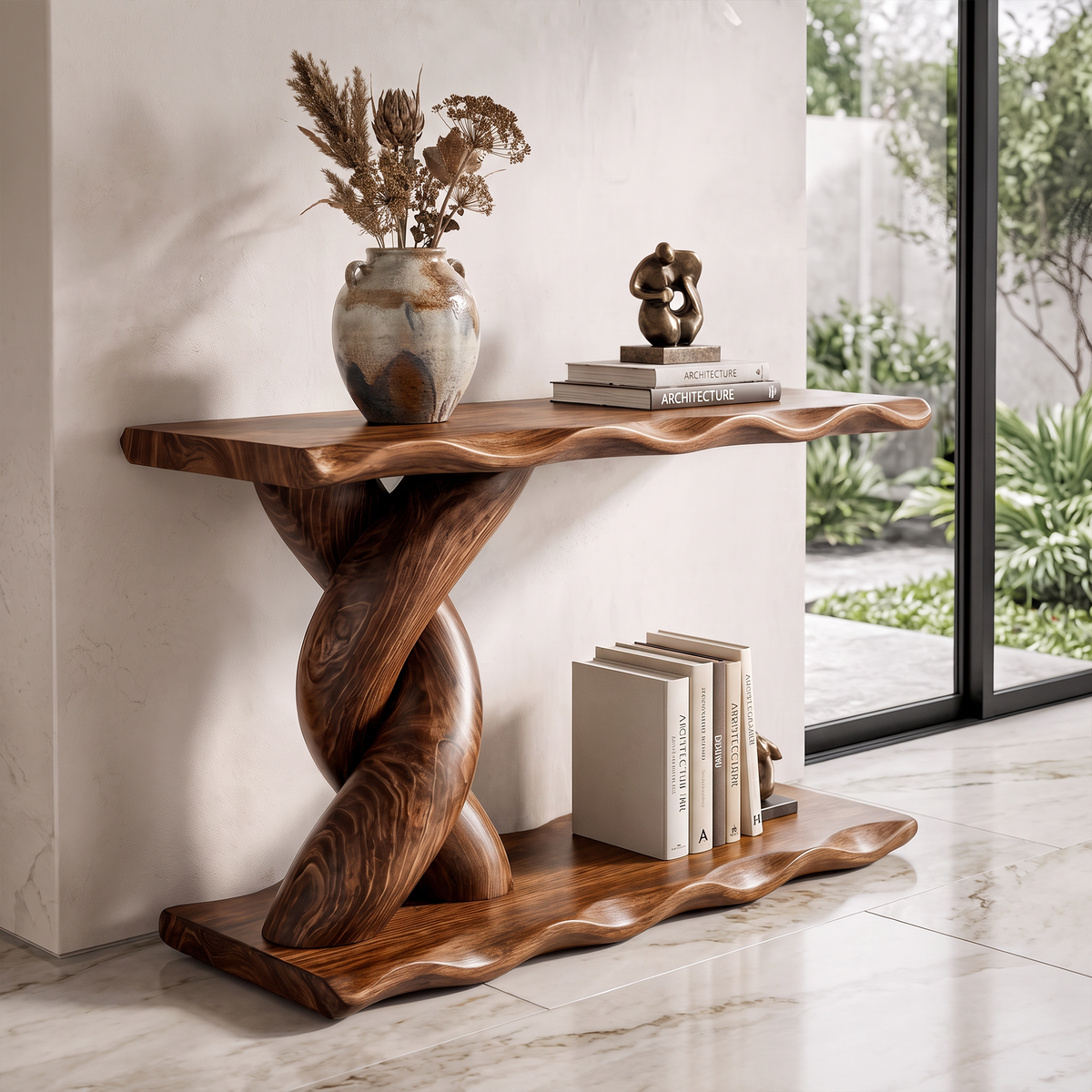 Contemporary Console Table With Spiral Base And Lower Display Shelf For Living Room - view 6