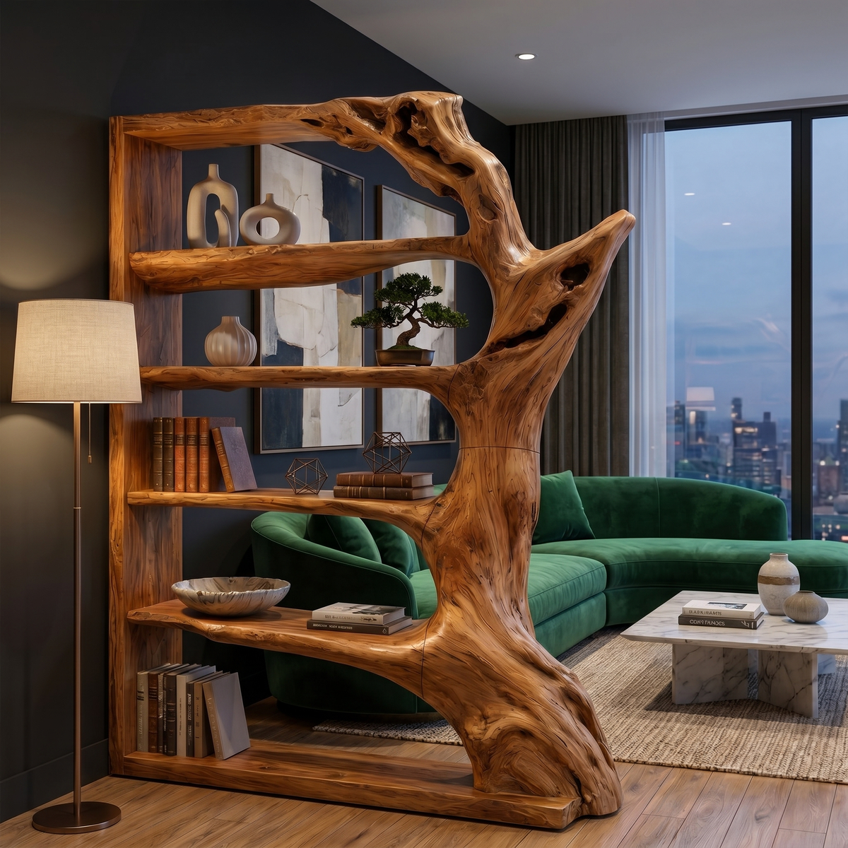 Contemporary Tree Bookshelf, Artistic Solid Wood Branch Book Display Rack Organizer - view 6