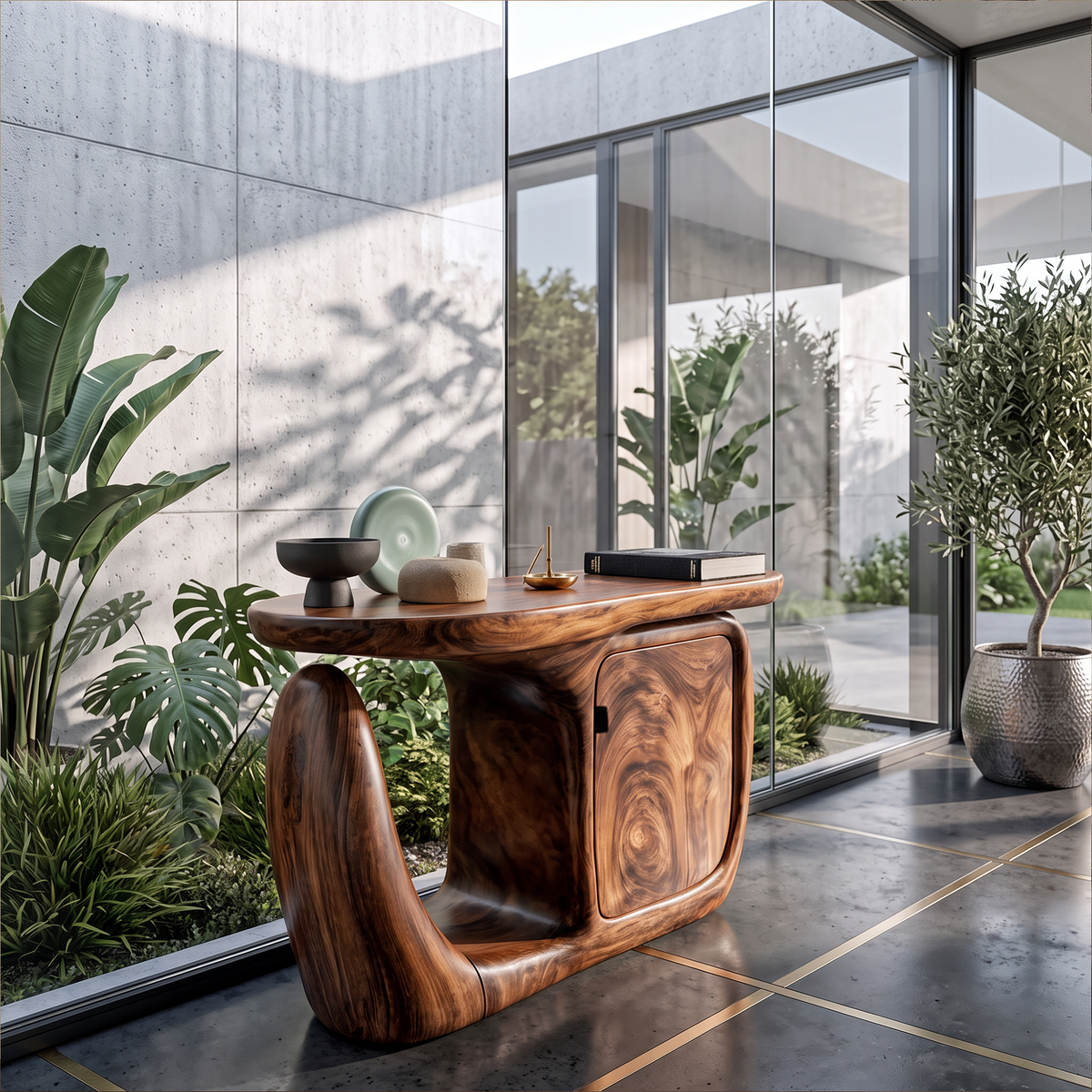 Contemporary Console Table With Sculptural Base And Storage For Entryway - view 6