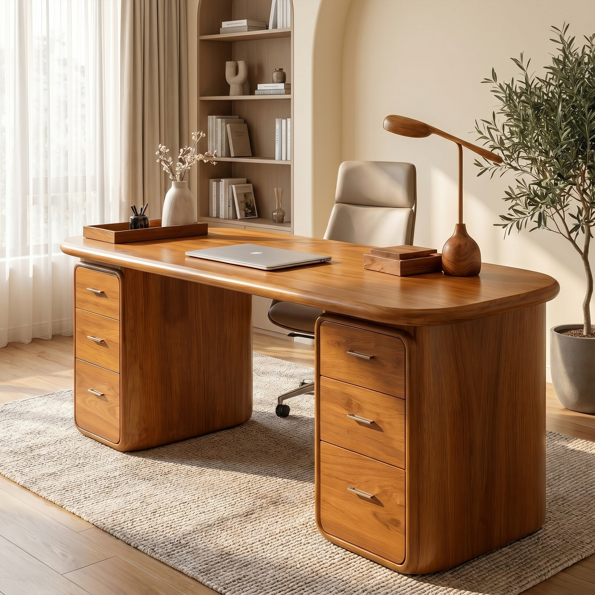 Contemporary Wood Desk With Built In Drawers For Home Office - view 6