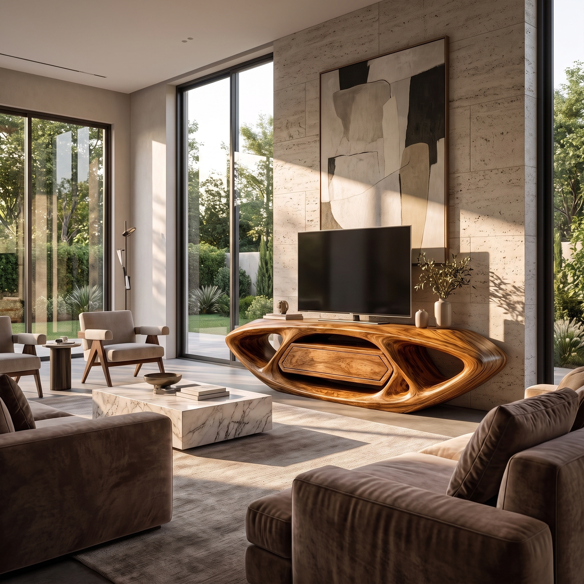 Contemporary TV Cabinet With Sculptural Oval Frame And Open Storage For Living Room - view 6