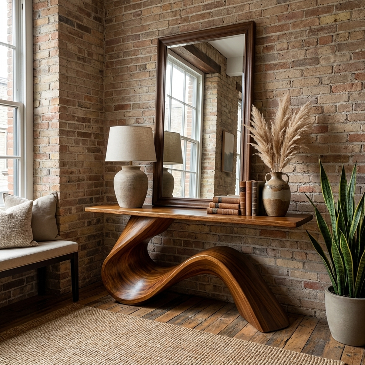 Elegant Flowing Wood Console Table Entryway Hallway Living Room - view 6