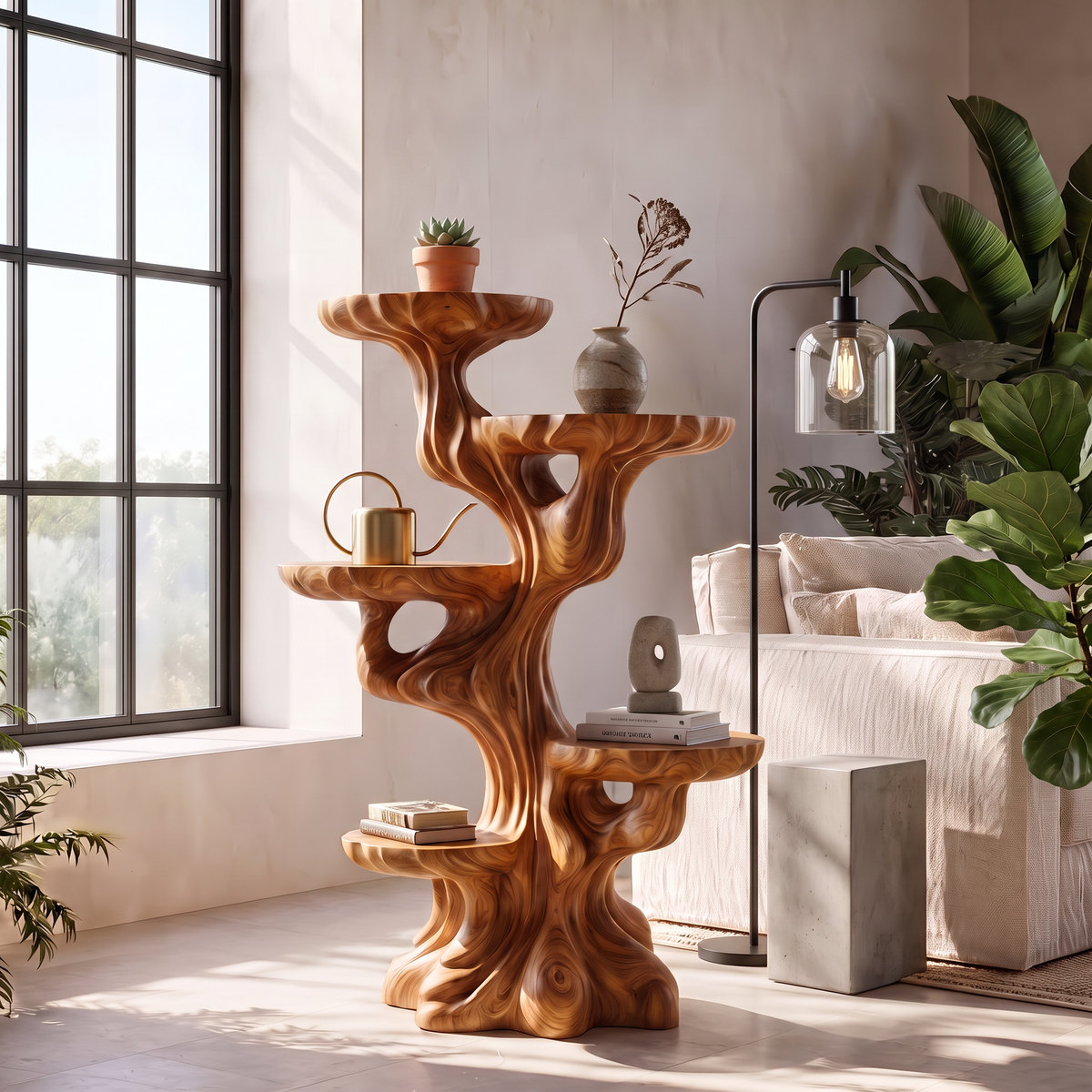 Contemporary Sculptural Plant Stand With Tiered Tree For Entryway - view 6