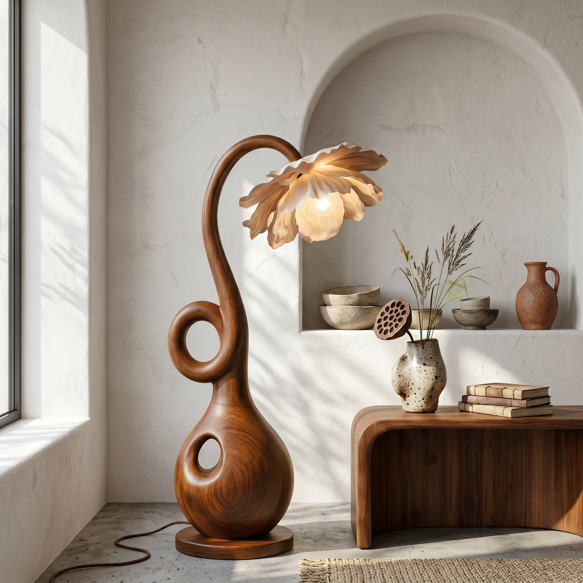 Contemporary Floor Lamp With Organic Sculptural Base And Blooming Flower Design - view 6