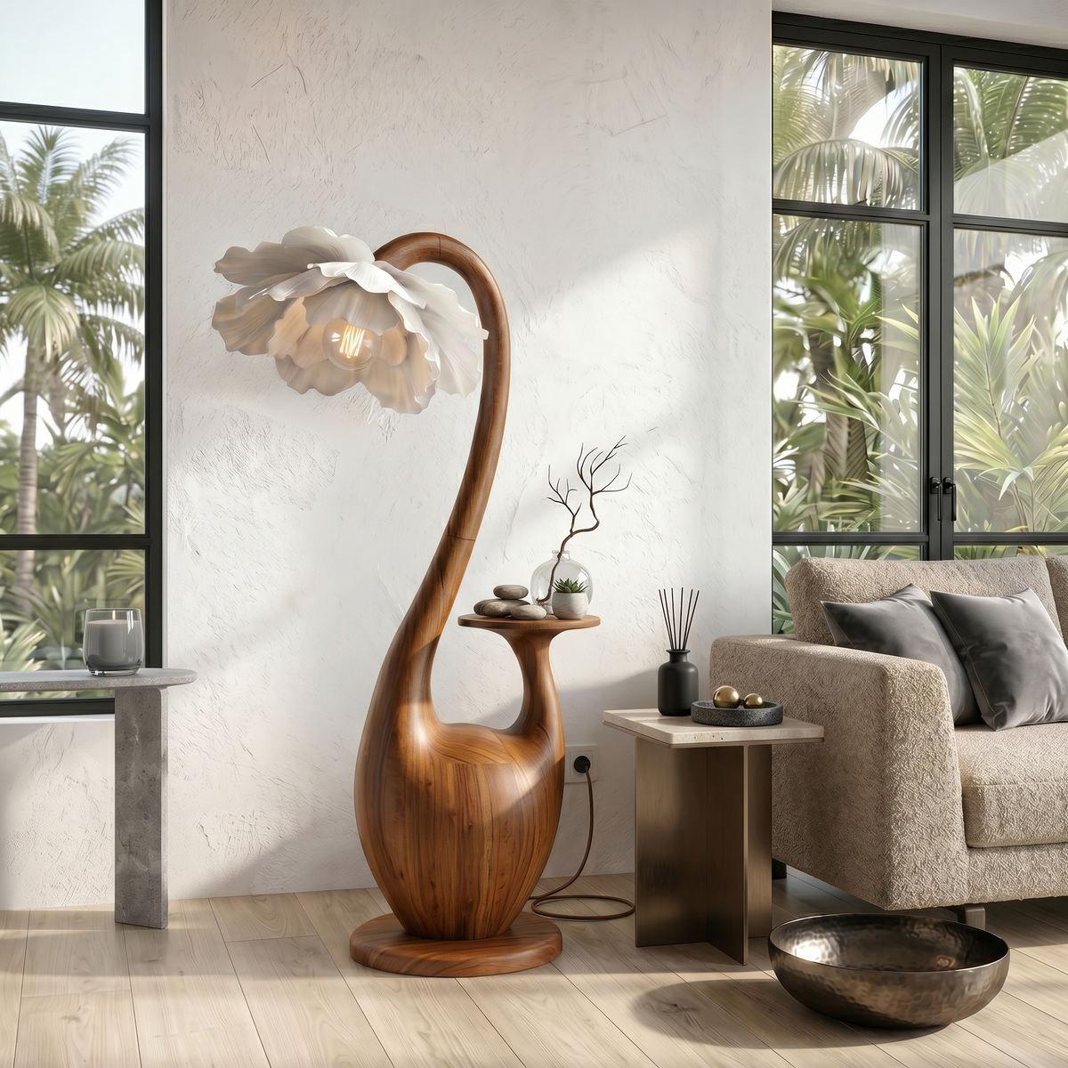 Artistic Floor Lamp With Sculptural Organic Base And Integrated Shelf For Reading Nook - view 6