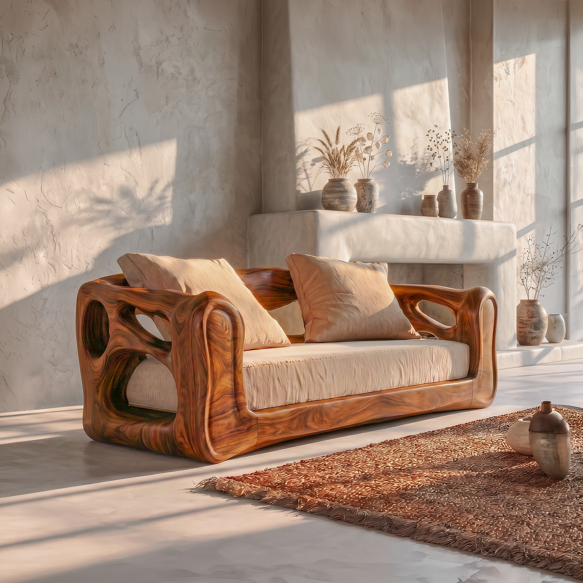 Contemporary Sofa Frame With Organic Flowing Wood Design For Living Room - view 6